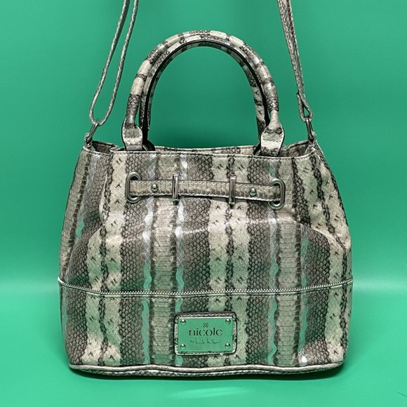 Reptile Print Convertible Handbag NICOLE MILLER Gray Black Multi *NEW* EXOTIC!! - Picture 1 of 13